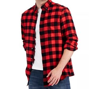 Men's Regular-Fit Plaid Flannel Shirt, Small, Red & Black